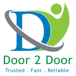 Door 2 Door logo with green and blue D and Trusted. Fast. Reliable.